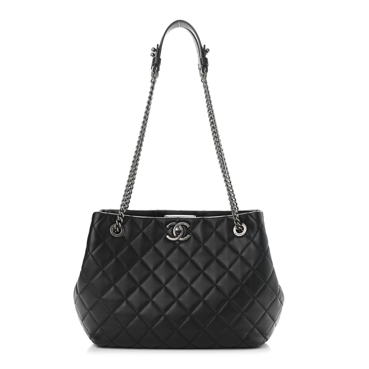 Lambskin Quilted Accordion Tote Black