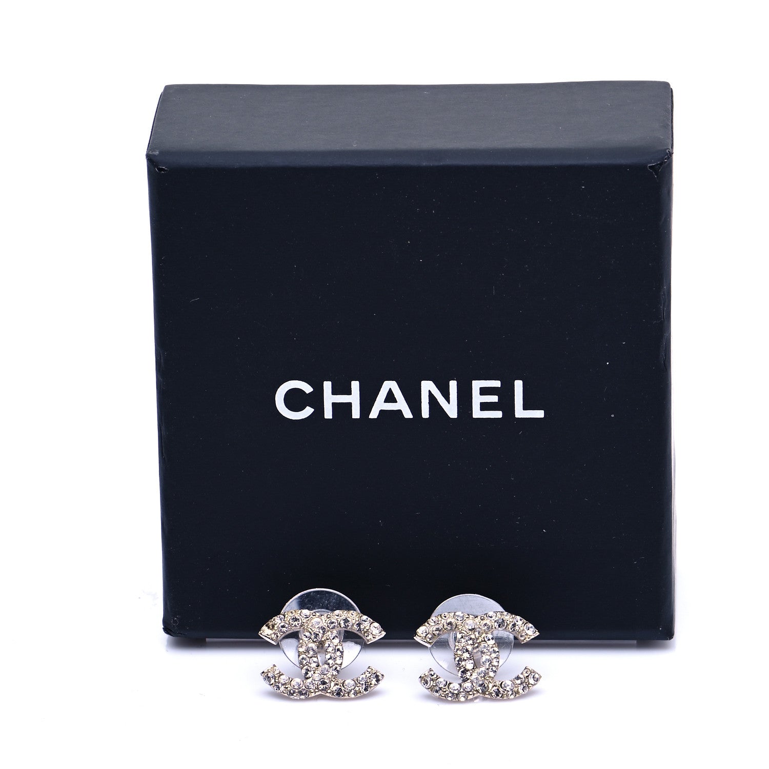 Chanel Crystal CC Earrings Silver 5 of 5