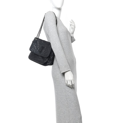 Saint Laurent Crinkled Calfskin Matelasse Monogram Medium Niki Chain Satchel Black 2 of 10