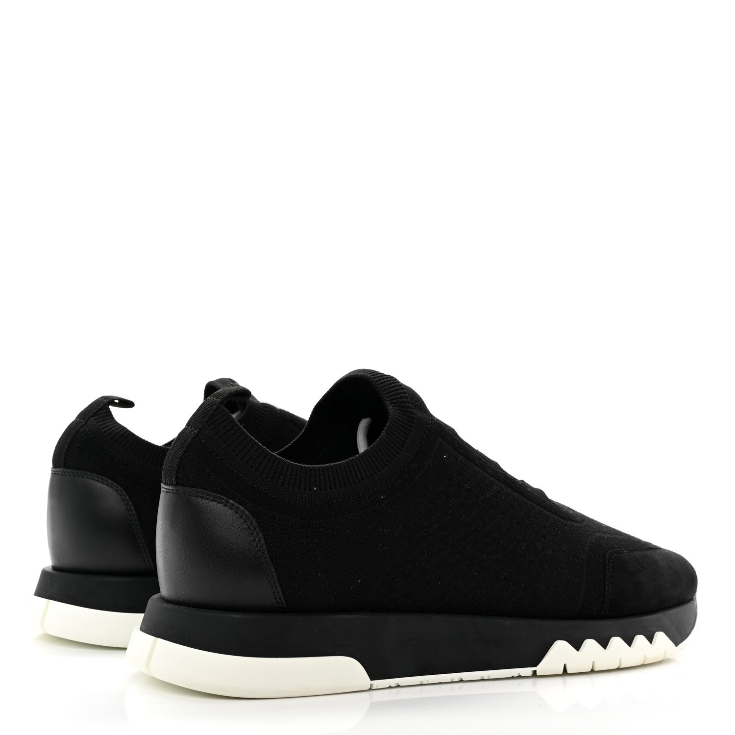 Hermes Technical Canvas Calfskin Goatskin Womens Addict Sneakers 39 Black White 4 of 8