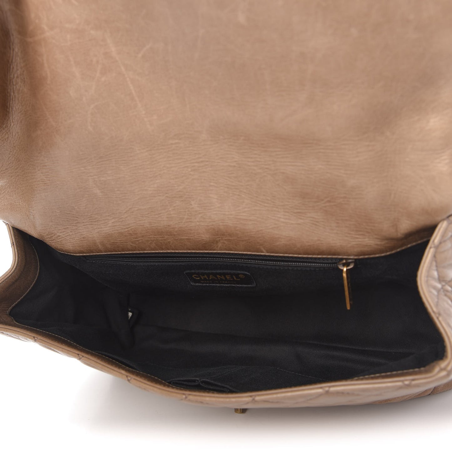 Glazed Calfskin Large Castle Rock Flap Dark Beige