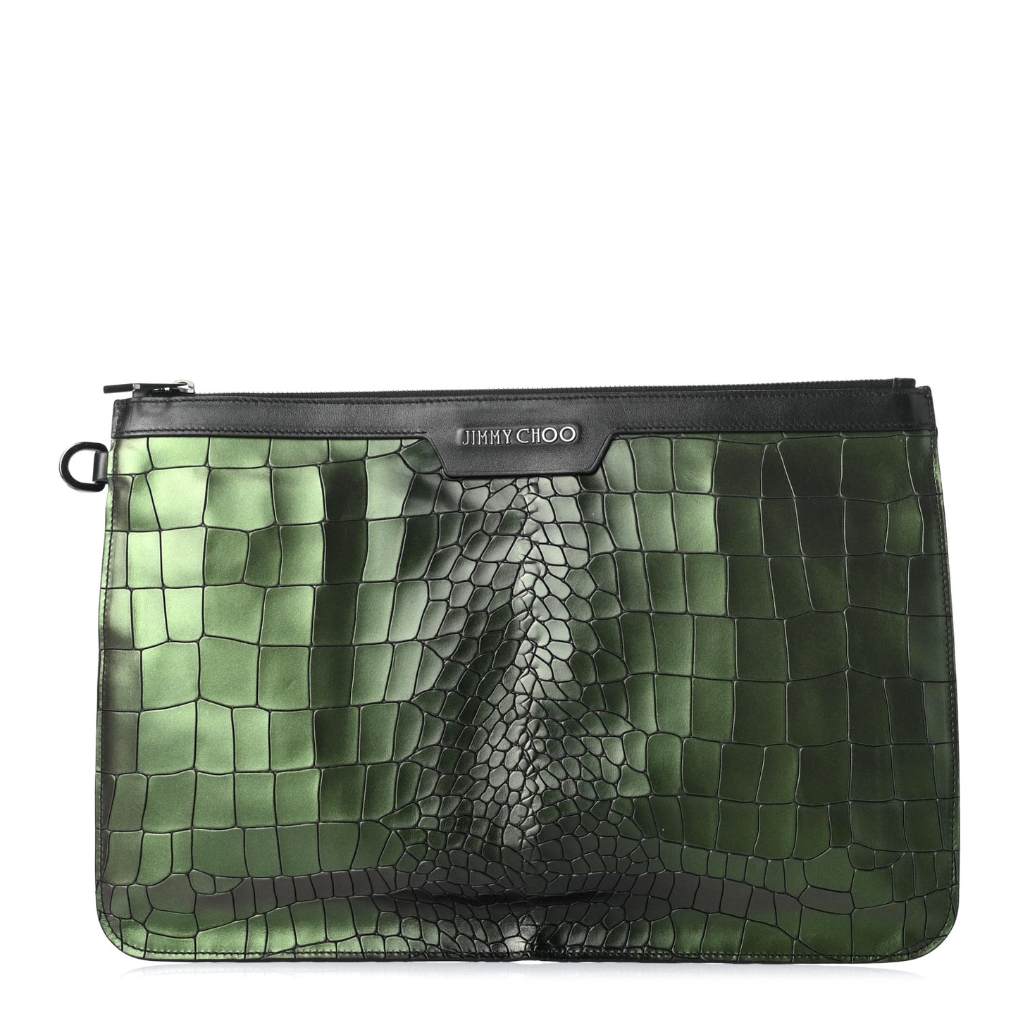 Metallic Crocodile Embossed Calfskin Derek Document Holder Evergreen