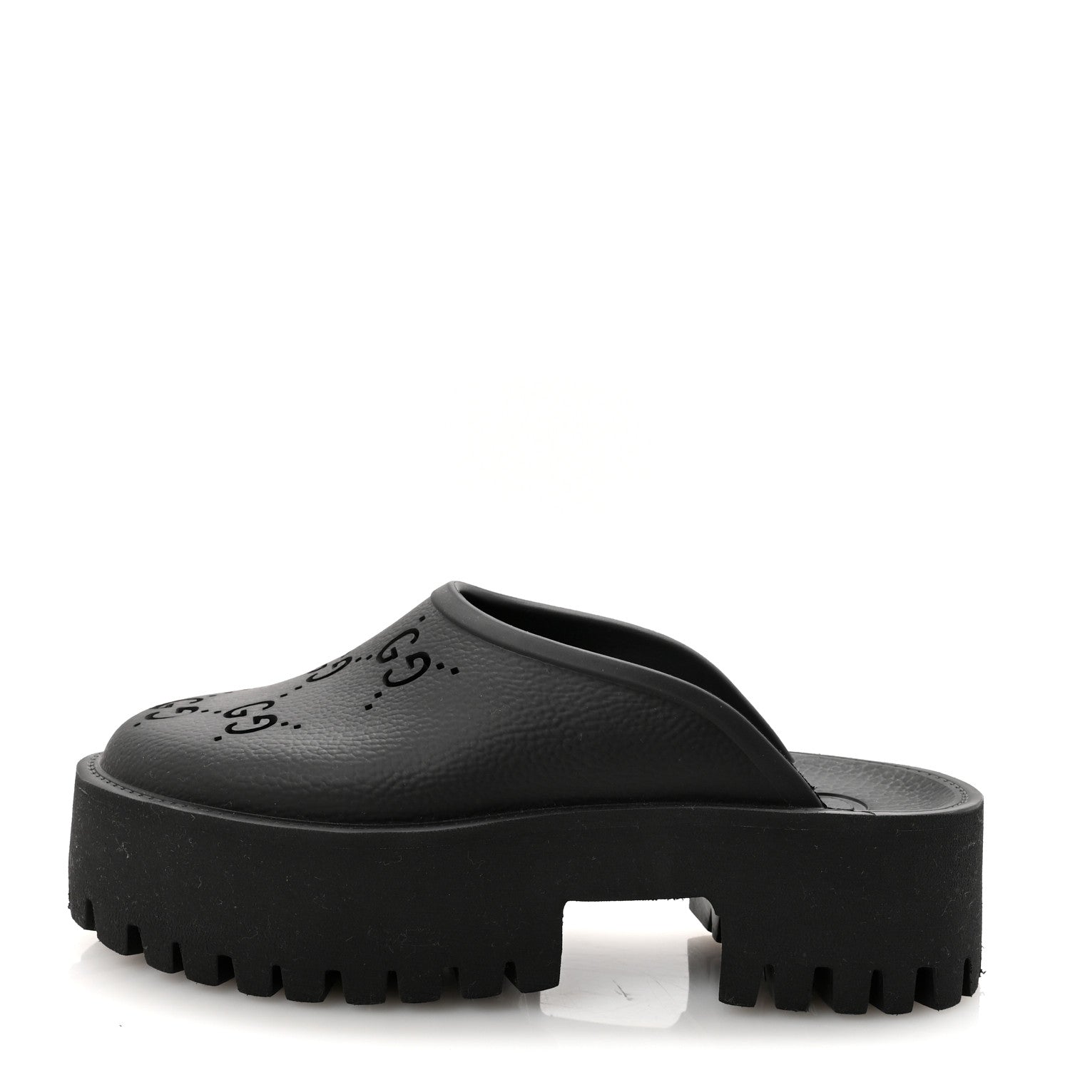 Gucci Rubber GG Monogram Perforated Elea Platform 55mm Lug Sole Sandals 38 Black 1 of 9