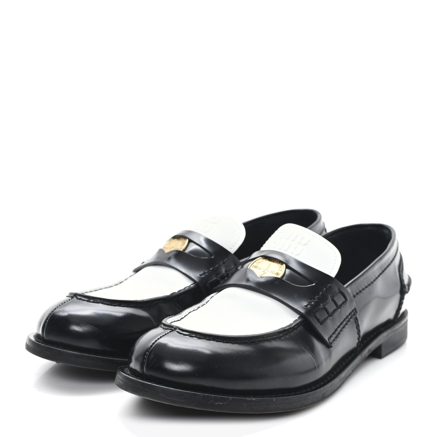 Miu Miu Spazzolato Penny Loafer 39 Black White 4 of 9