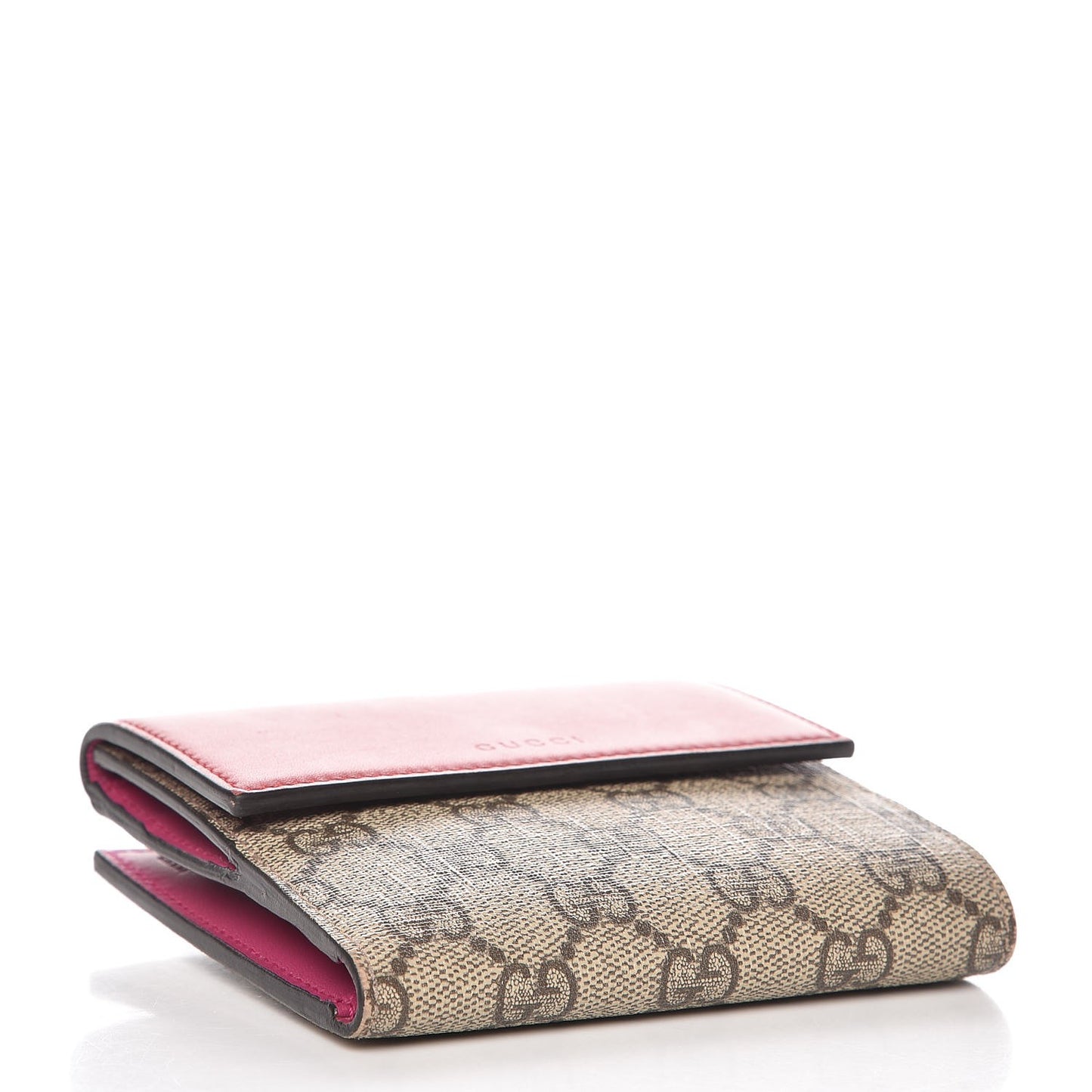 GG Supreme Monogram Calfskin French Flap Wallet Beige Ebony Hibiscus Red New Rosette