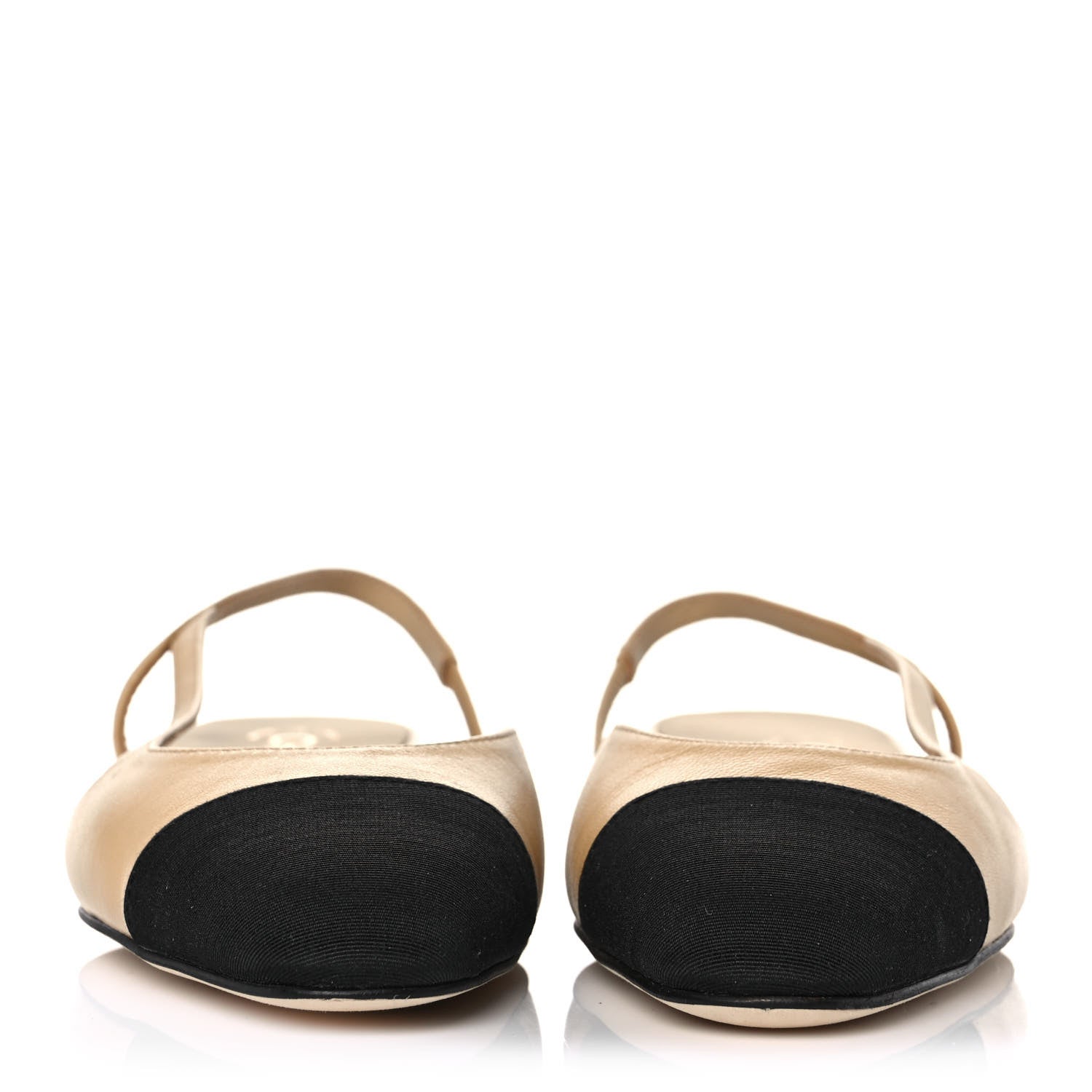 Chanel Lambskin Grosgrain Cap Toe CC Slingback Sandals 37.5 Beige Black 2 of 11