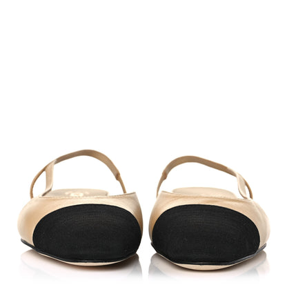 Chanel Lambskin Grosgrain Cap Toe CC Slingback Sandals 37.5 Beige Black 2 of 11