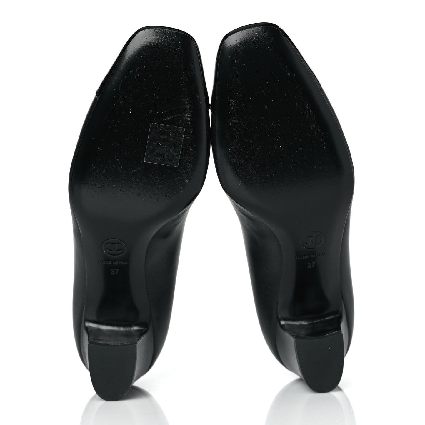 Lambskin Patent Calfskin Cap Toe CC Pumps 37 Black