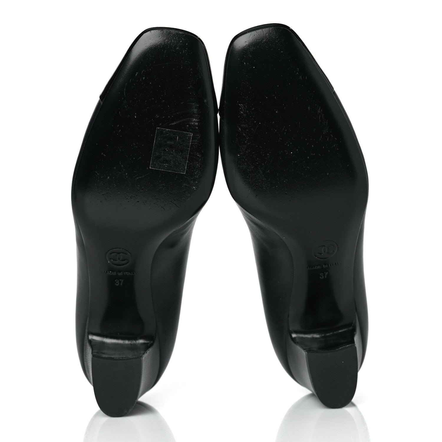 Chanel Lambskin Patent Calfskin Cap Toe CC Pumps 37 Black 5 of 8