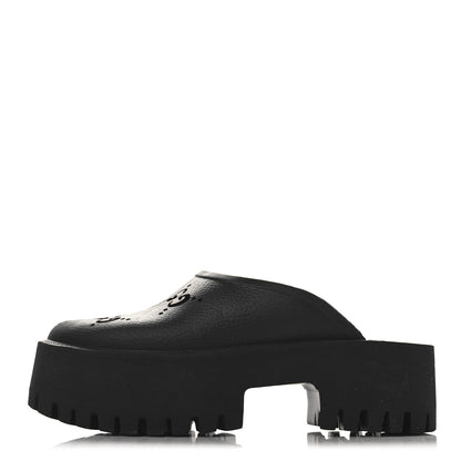 Gucci Rubber GG Monogram Perforated Elea Platform 55mm Lug Sole Sandals 36 Black 1 of 9