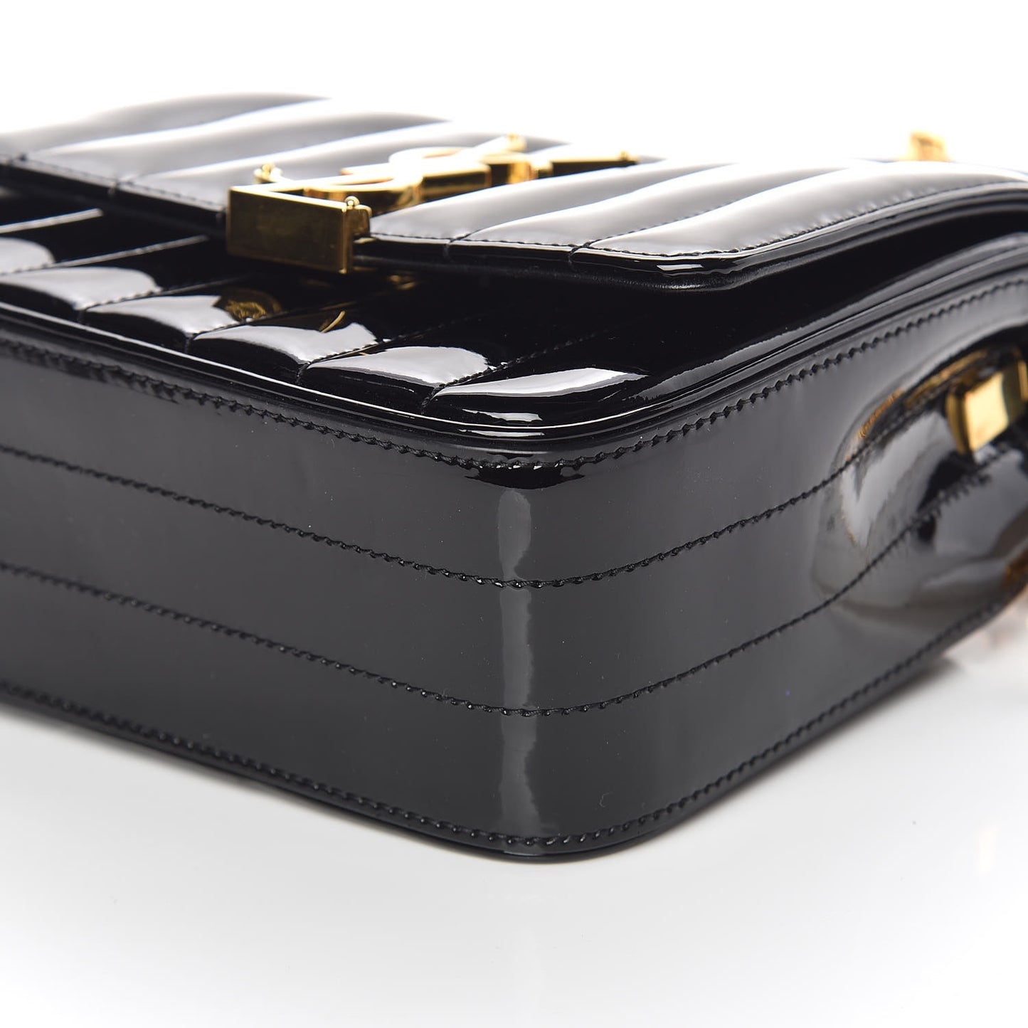 Patent Calfskin Matelasse Monogram Small Vicky Chain Bag Black