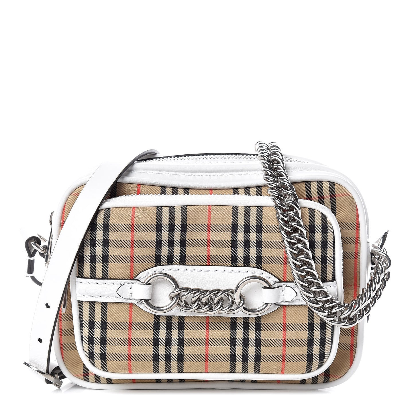 Smooth Calfskin 1983 Knight Check Link Camera Bag Chalk White