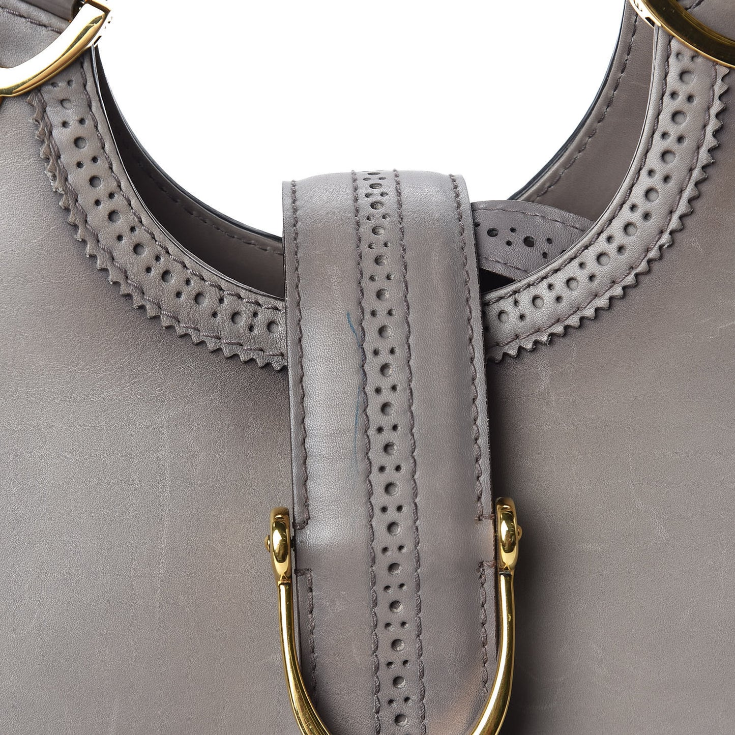 Calfskin Brogue Medium Stirrup Top Handle Bag Grey