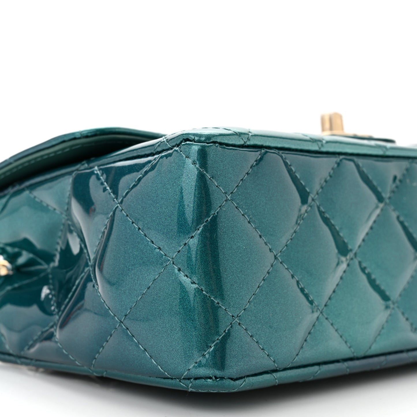 Shaded Patent Calfskin Quilted Mini Rectangular Flap Green Blue