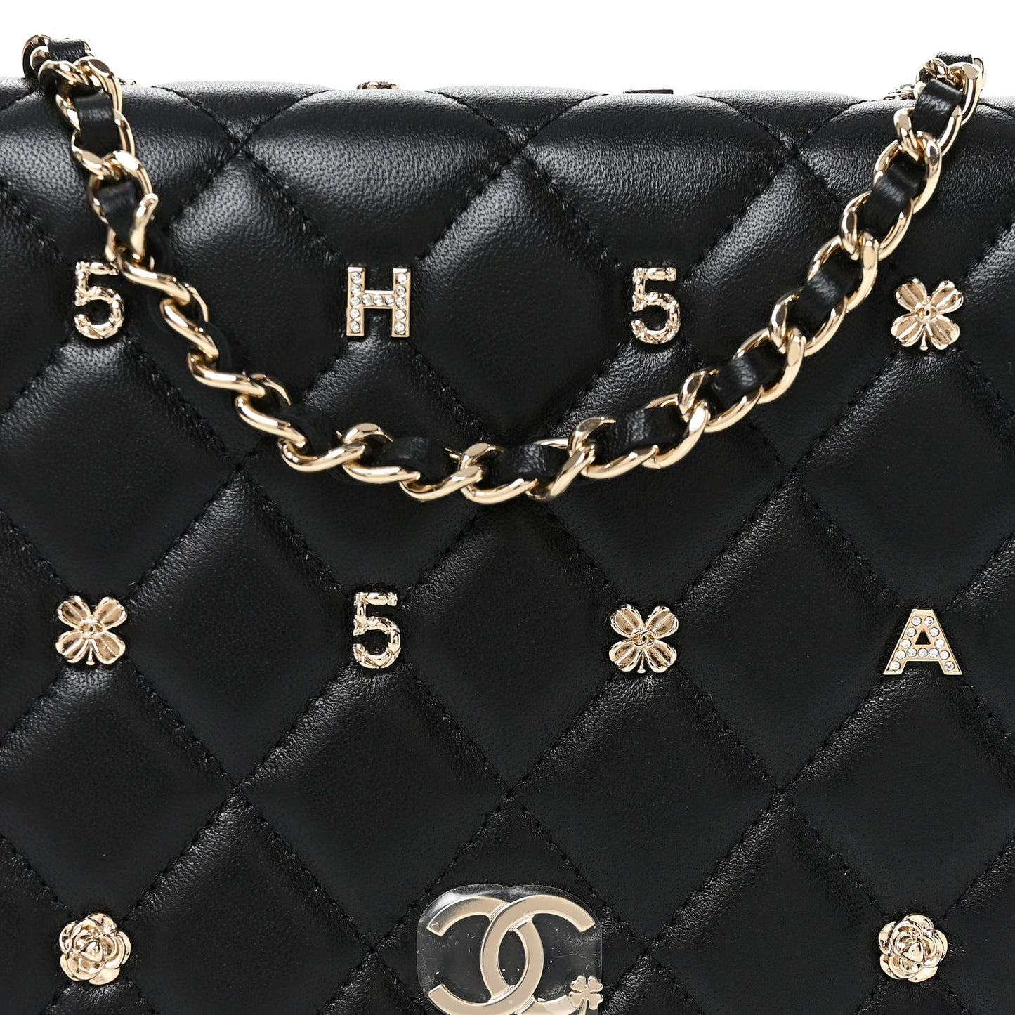 Lambskin Quilted All About Chanel Charm Wallet On Chain WOC Black
