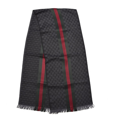 Gucci Wool Silk GG Monogram Web Verbier Fringe Scarf Black 3 of 5