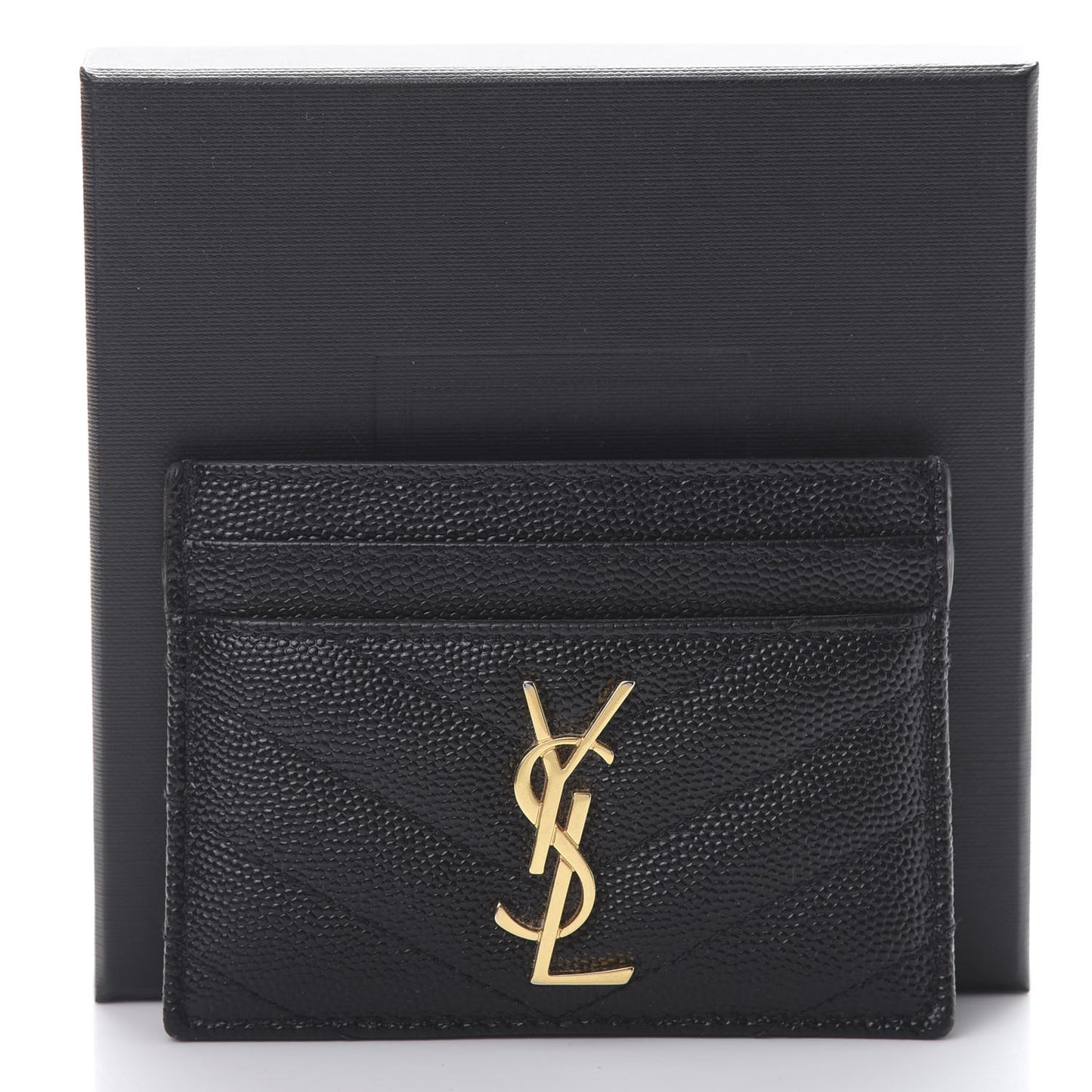 Grain De Poudre Matelasse Chevron Monogram Credit Card Case Black
