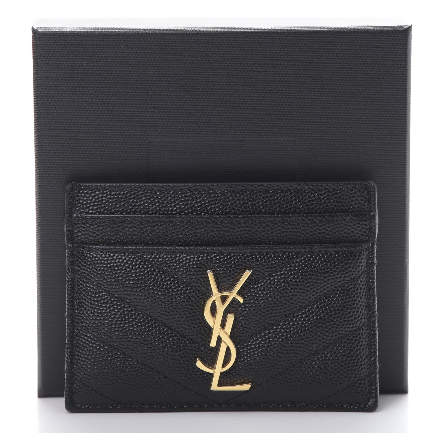 Saint Laurent Grain De Poudre Matelasse Chevron Monogram Credit Card Case Black 8 of 8