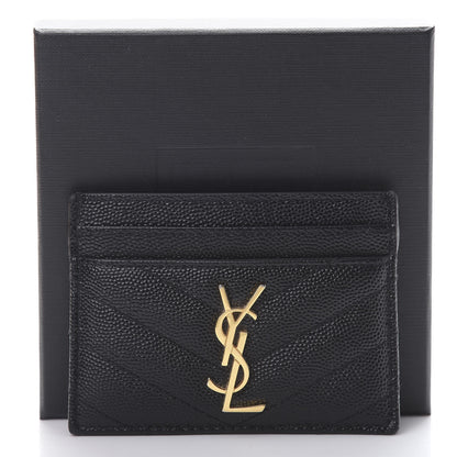 Saint Laurent Grain De Poudre Matelasse Chevron Monogram Credit Card Case Black 8 of 8