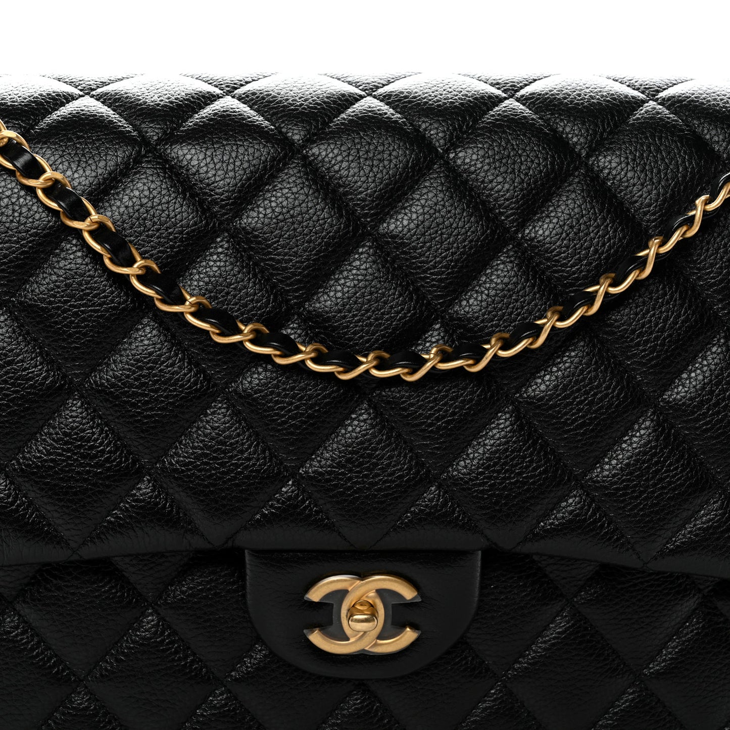 Grained Calfskin Quilted XXL Travel Flap Bag Black