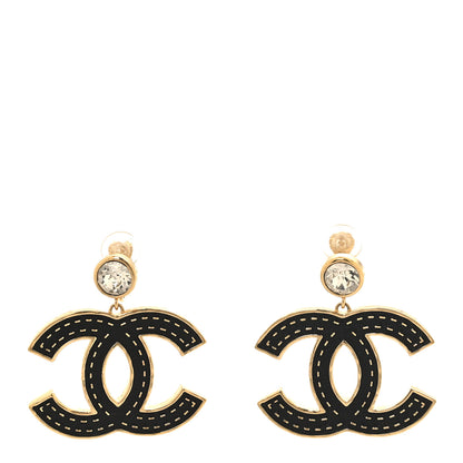 Chanel Metal Crystal CC Drop Clip On Earrings Gold Black 1 of 5