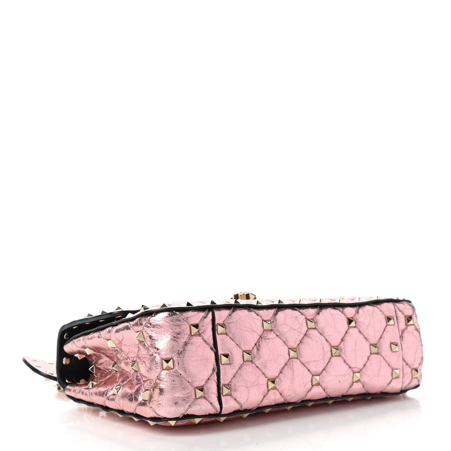 Metallic Wrinkled Lambskin Small Rockstud Spike Shoulder Bag Lipstick