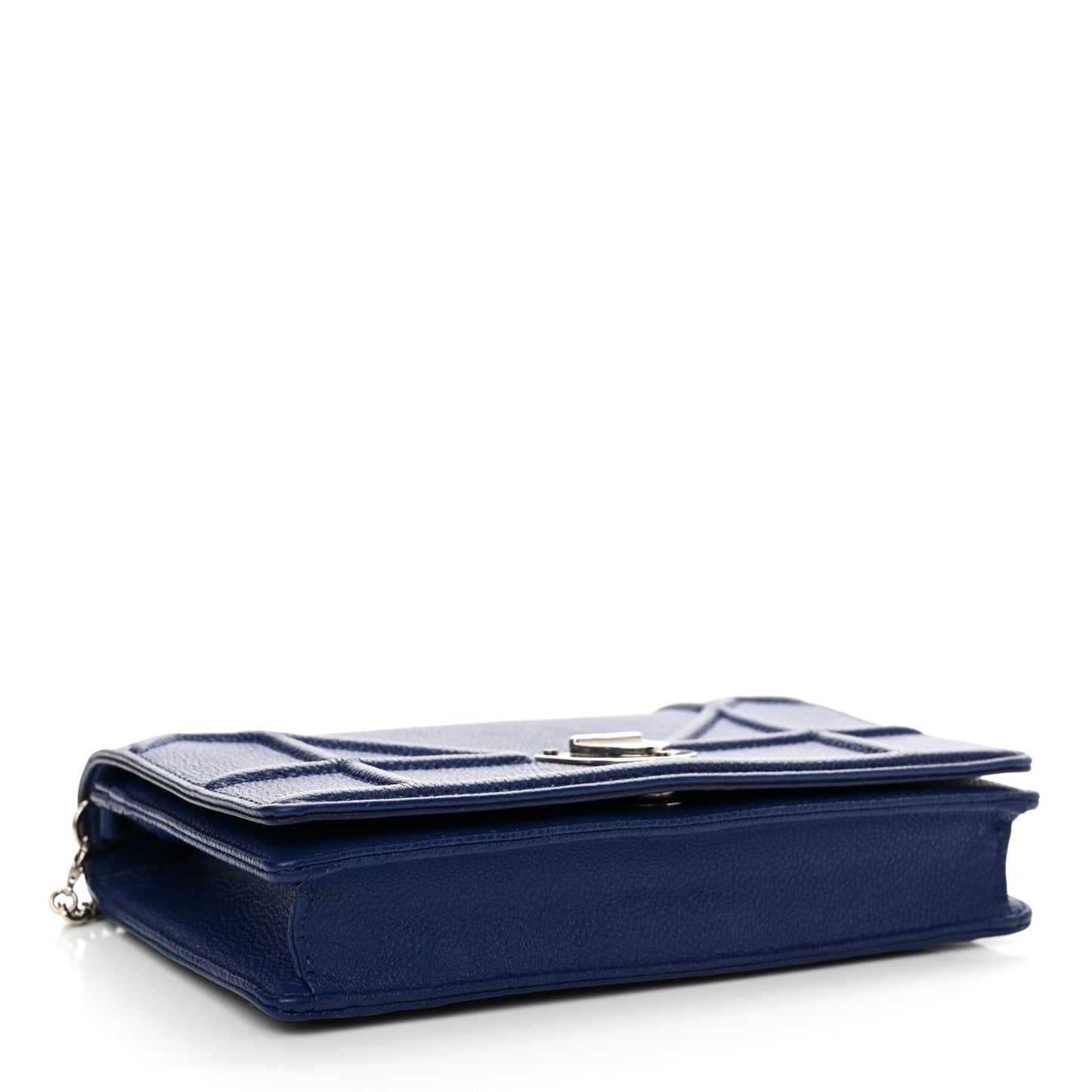 Grained Calfskin Diorama Wallet on Chain Pouch Blue