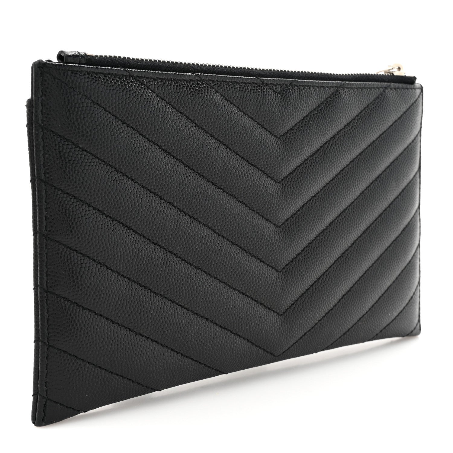 Saint Laurent Grain De Poudre Chevron Monogram Bill Pouch Black 3 of 9