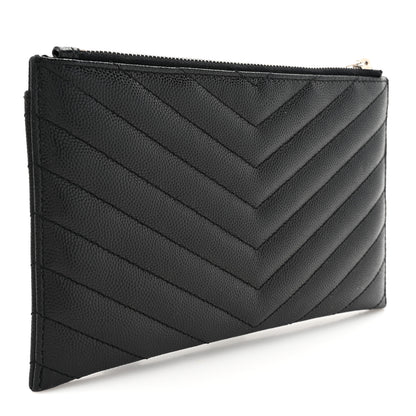 Saint Laurent Grain De Poudre Chevron Monogram Bill Pouch Black 3 of 9