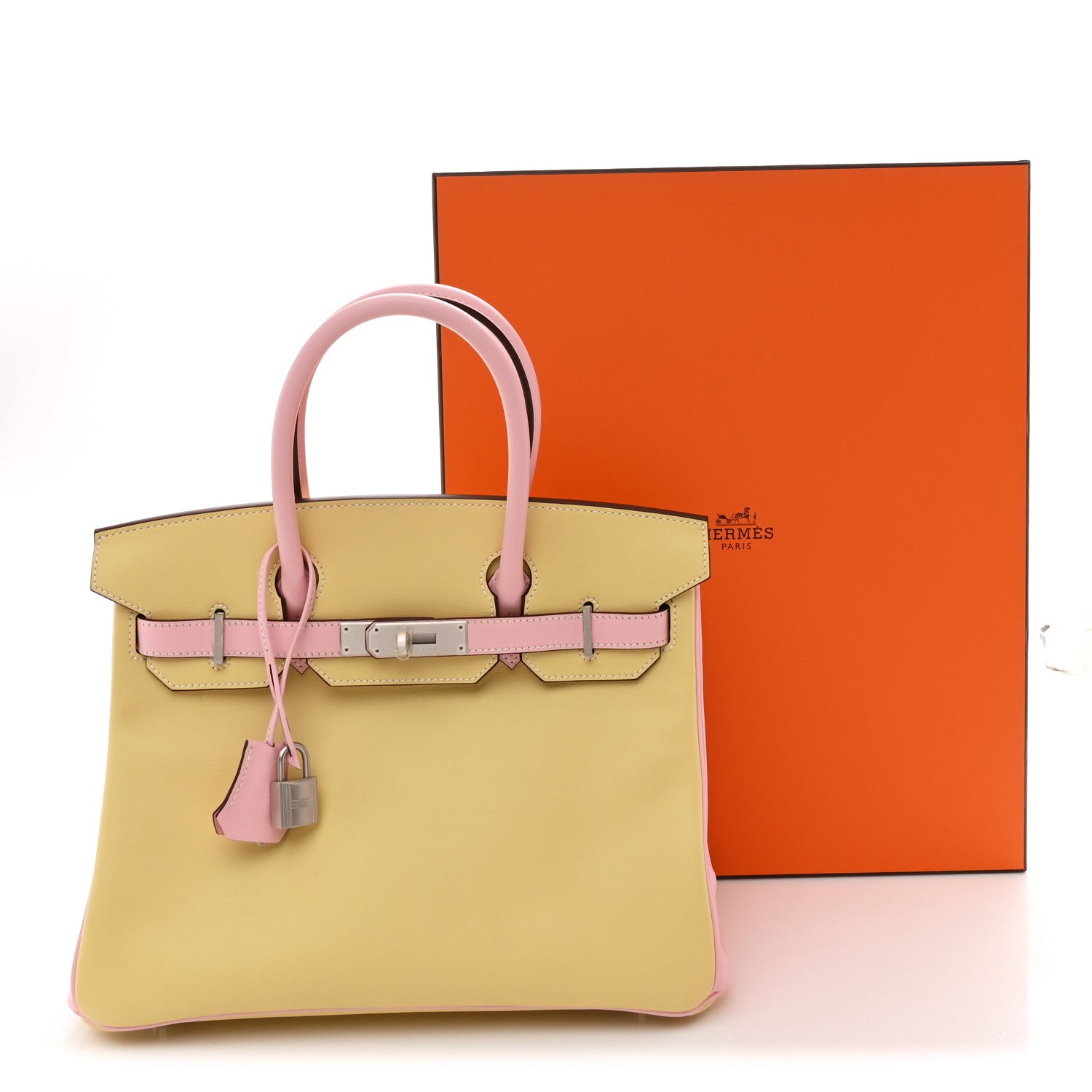 Hermes Swift Horseshoe Bi-Color Birkin 30 Jaune Poussin Rose Sakura 11 of 11