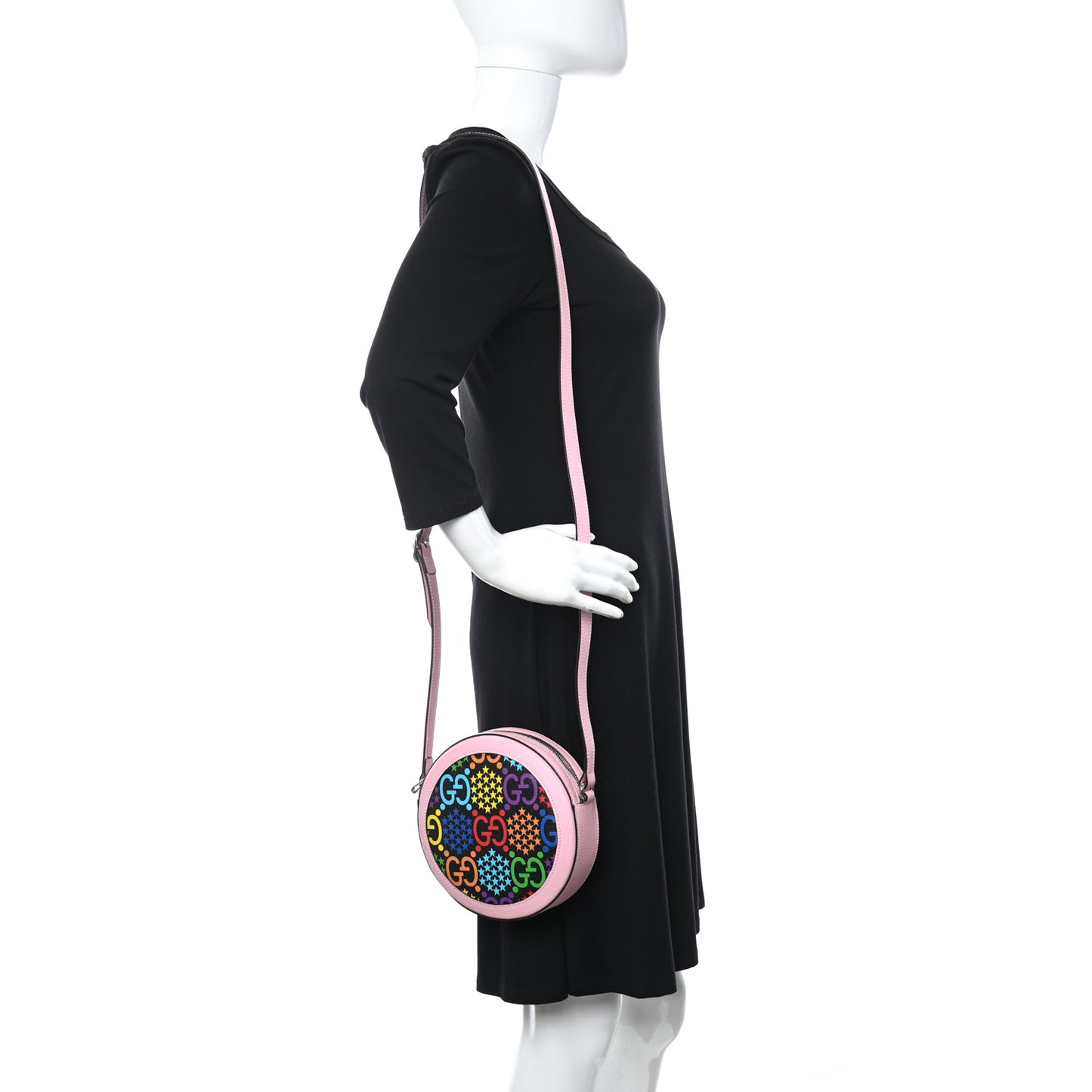 GG Supreme Monogram Psychedelic Round Shoulder Bag Black Multicolor Sugar Pink