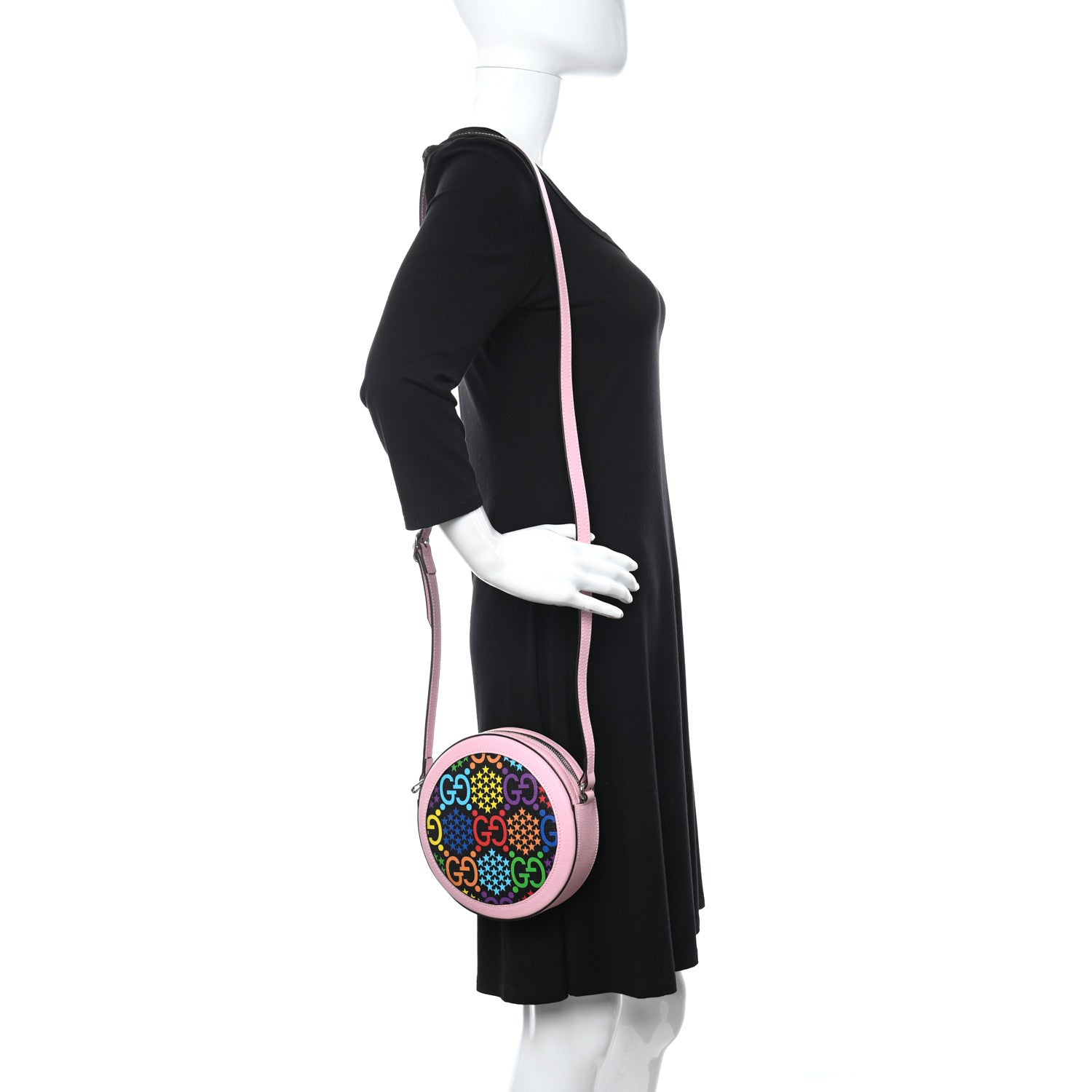 Gucci GG Supreme Monogram Psychedelic Round Shoulder Bag Black Multicolor Sugar Pink 2 of 8