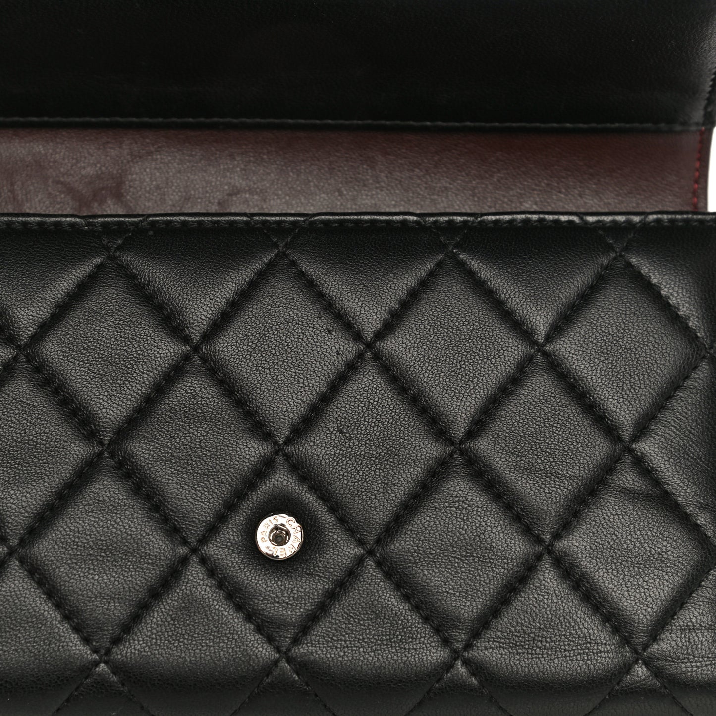 Lambskin Quilted Large Gusset Flap Wallet Black