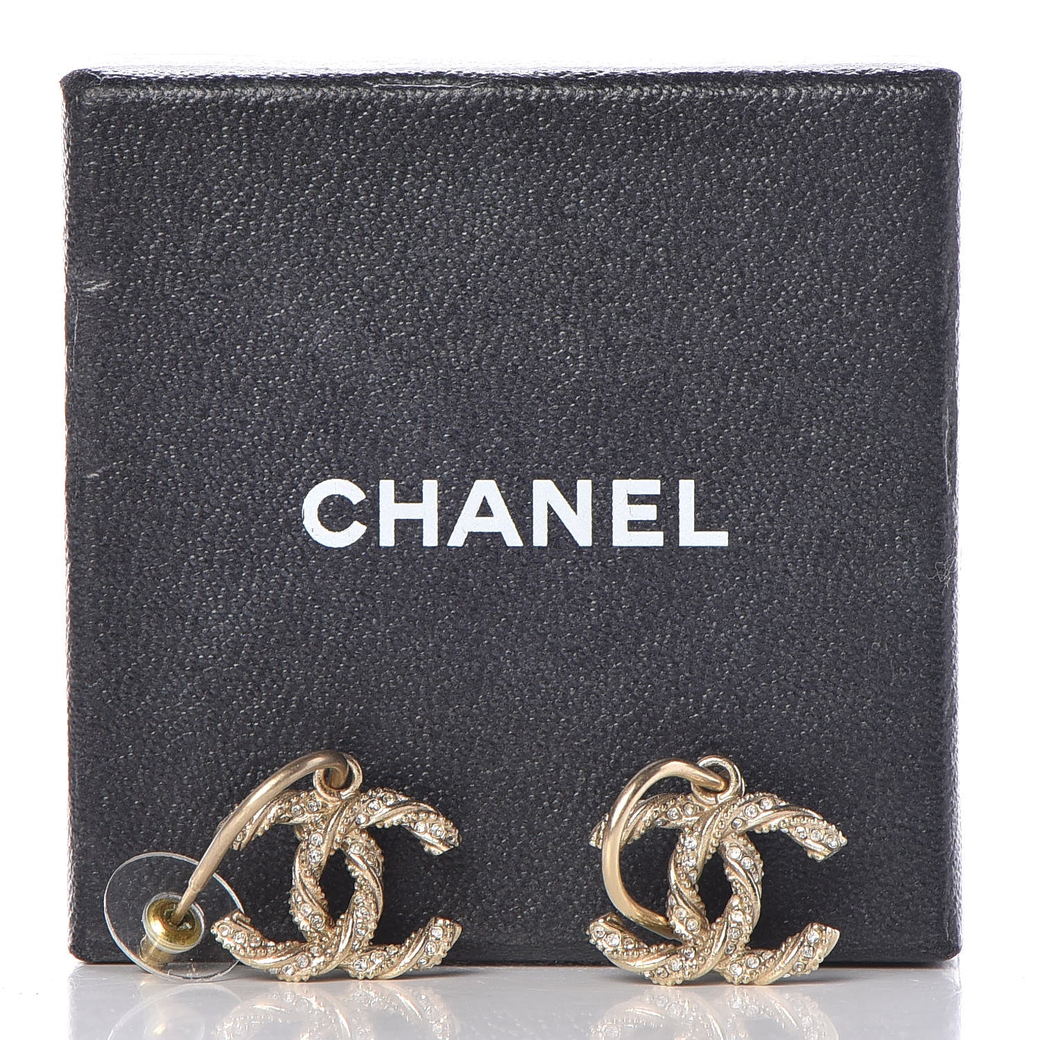 Chanel Crystal Twisted CC Dangle Earrings Gold 5 of 5