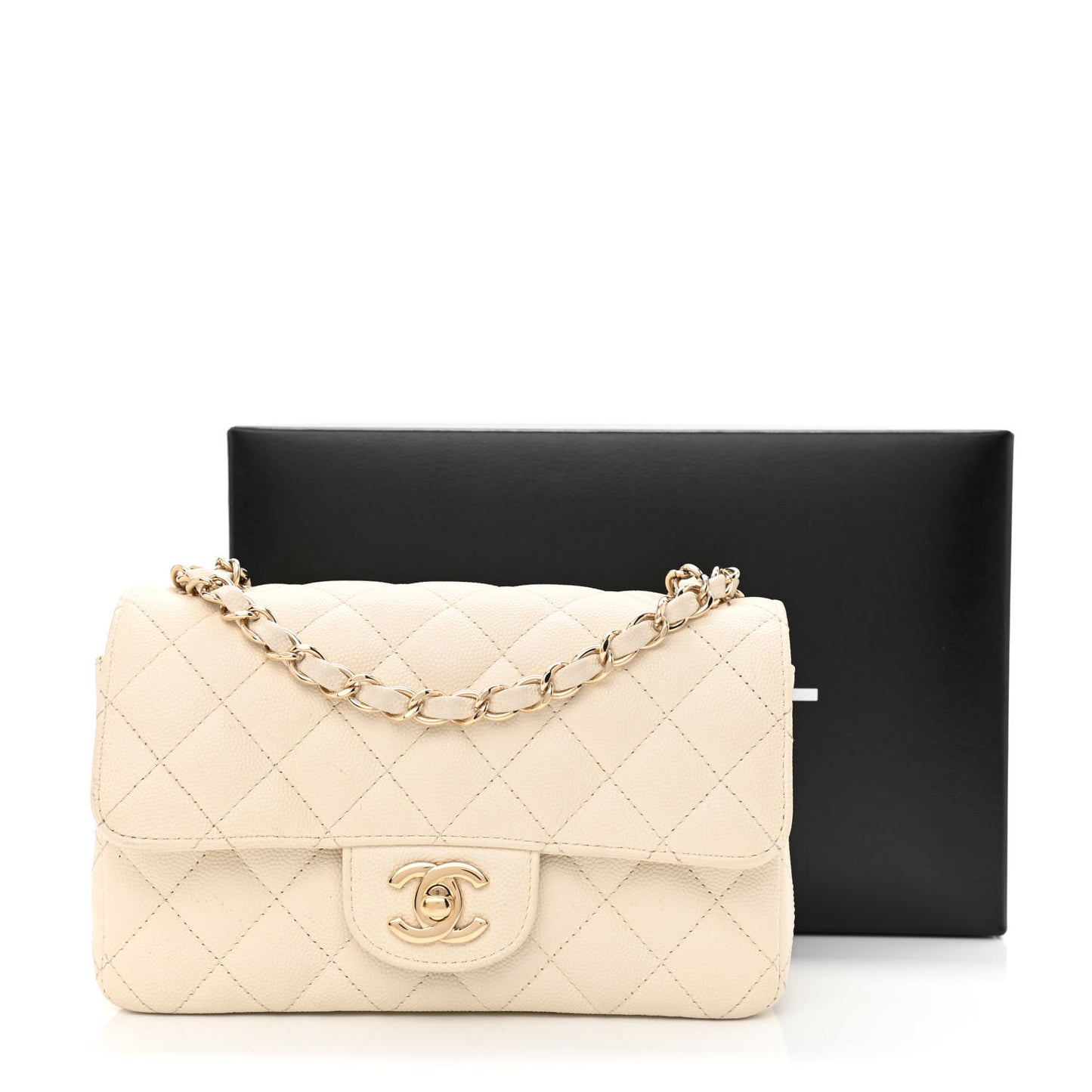 Caviar Quilted Mini Rectangular Flap White
