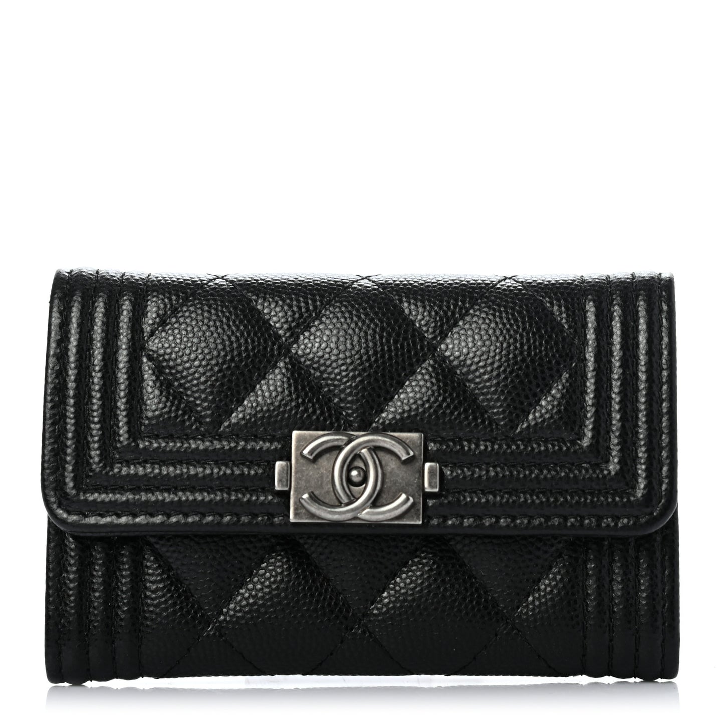 Caviar Quilted Small Boy Flap Wallet Black