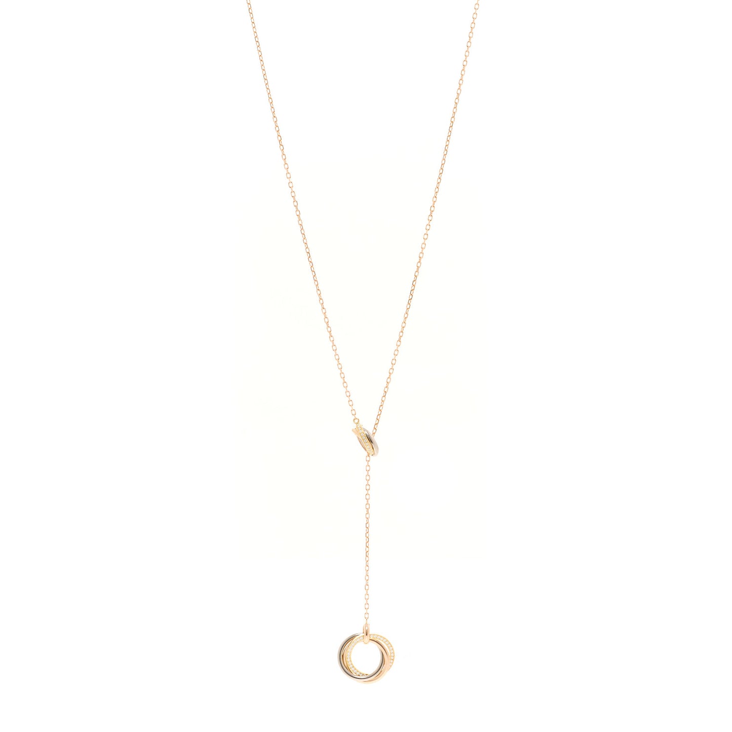 18K Pink Yellow White Gold Diamond Trinity Lariat Necklace
