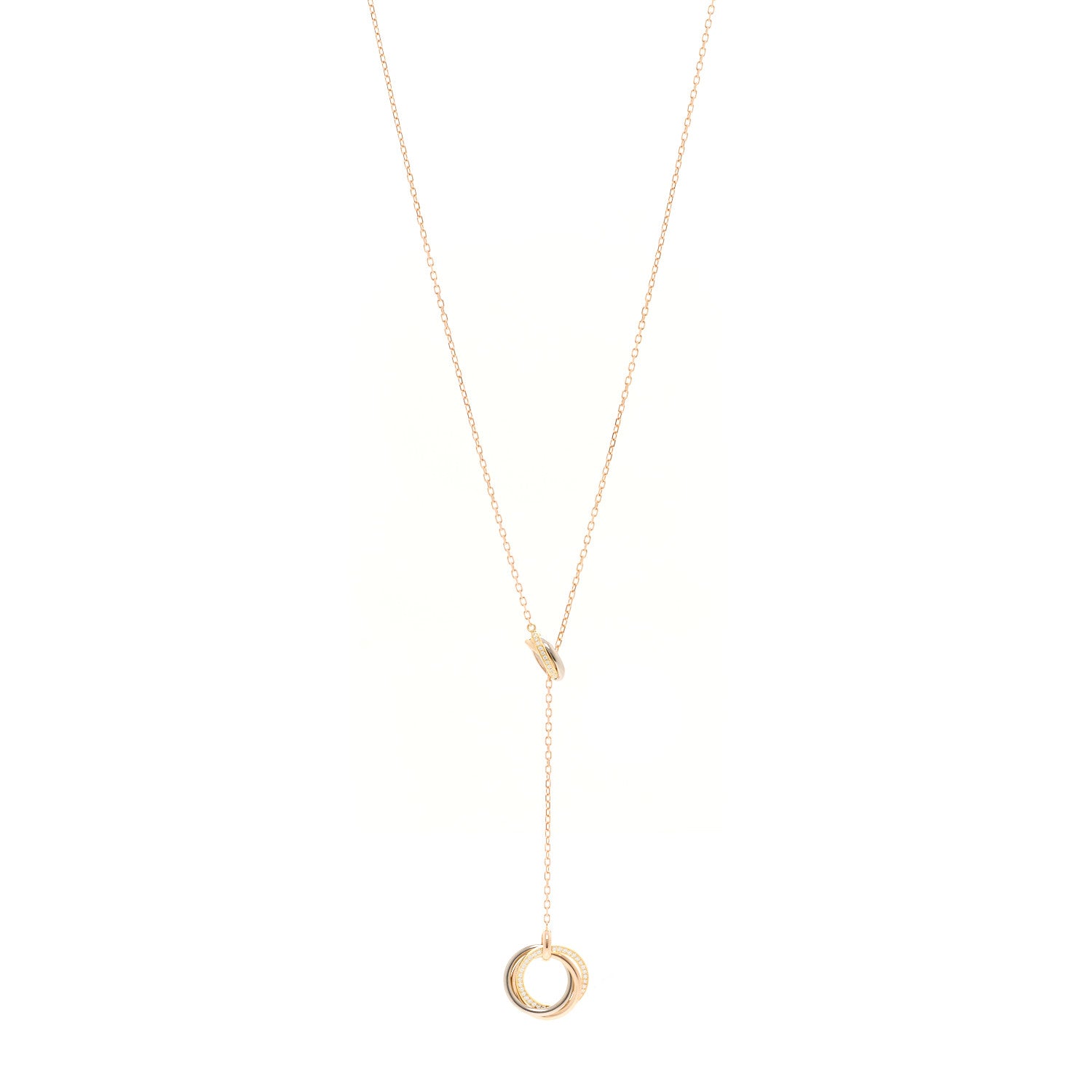 Cartier 18K Pink Yellow White Gold Diamond Trinity Lariat Necklace 1 of 5