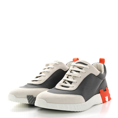 Hermes Technical Canvas Suede Goatskin Bouncing Sneakers 44 Gris Orange 3 of 10