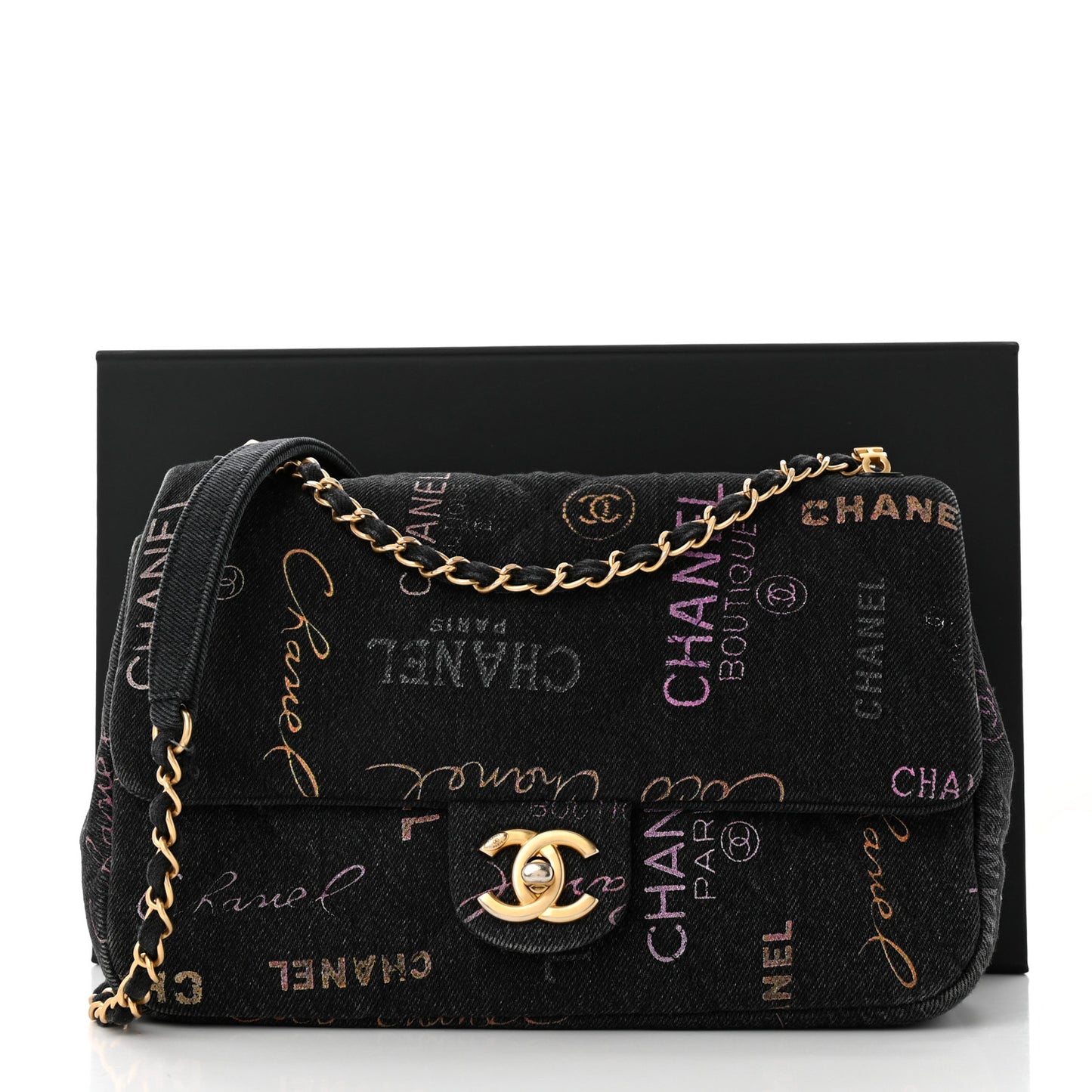Denim Quilted Denim Mood Large Flap Black Multicolor