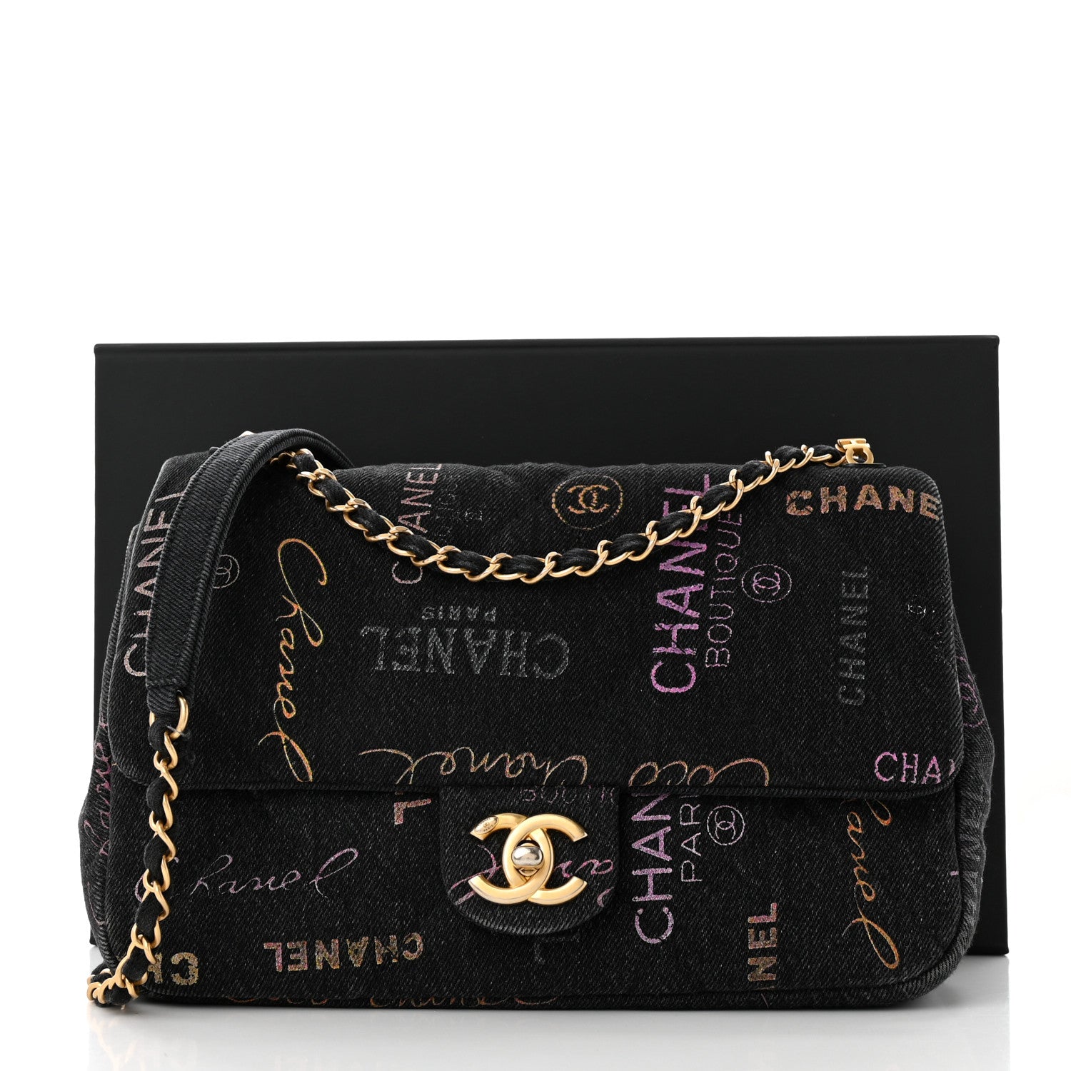 Chanel Denim Quilted Denim Mood Large Flap Black Multicolor 12 of 12