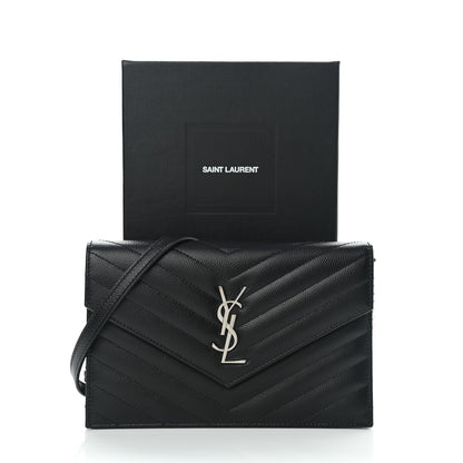 Saint Laurent Grain De Poudre Matelasse Chevron Monogram Envelope Chain Wallet Black 8 of 8