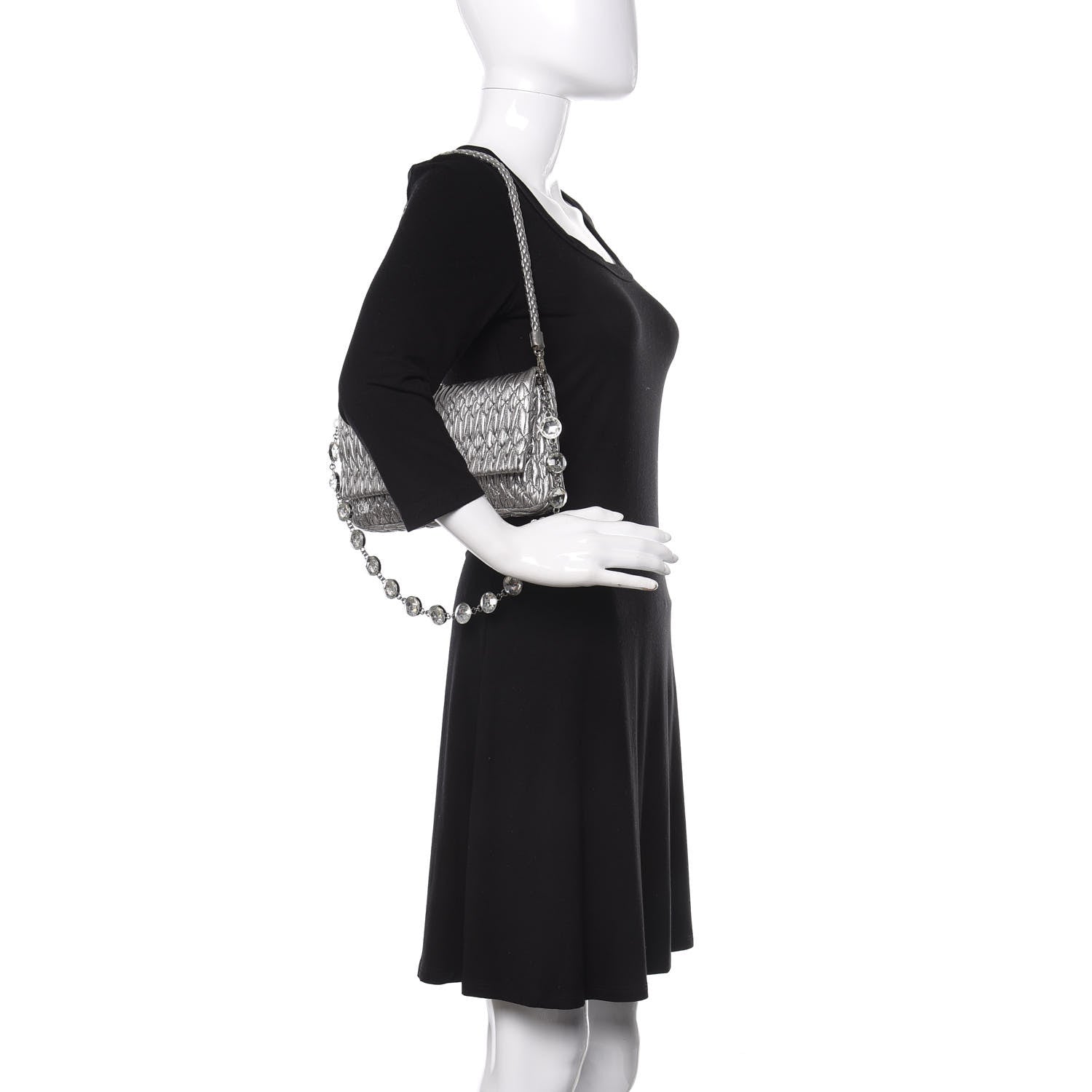 Miu Miu Nappa Matelasse Crystal Flap Clutch Cromo 2 of 13