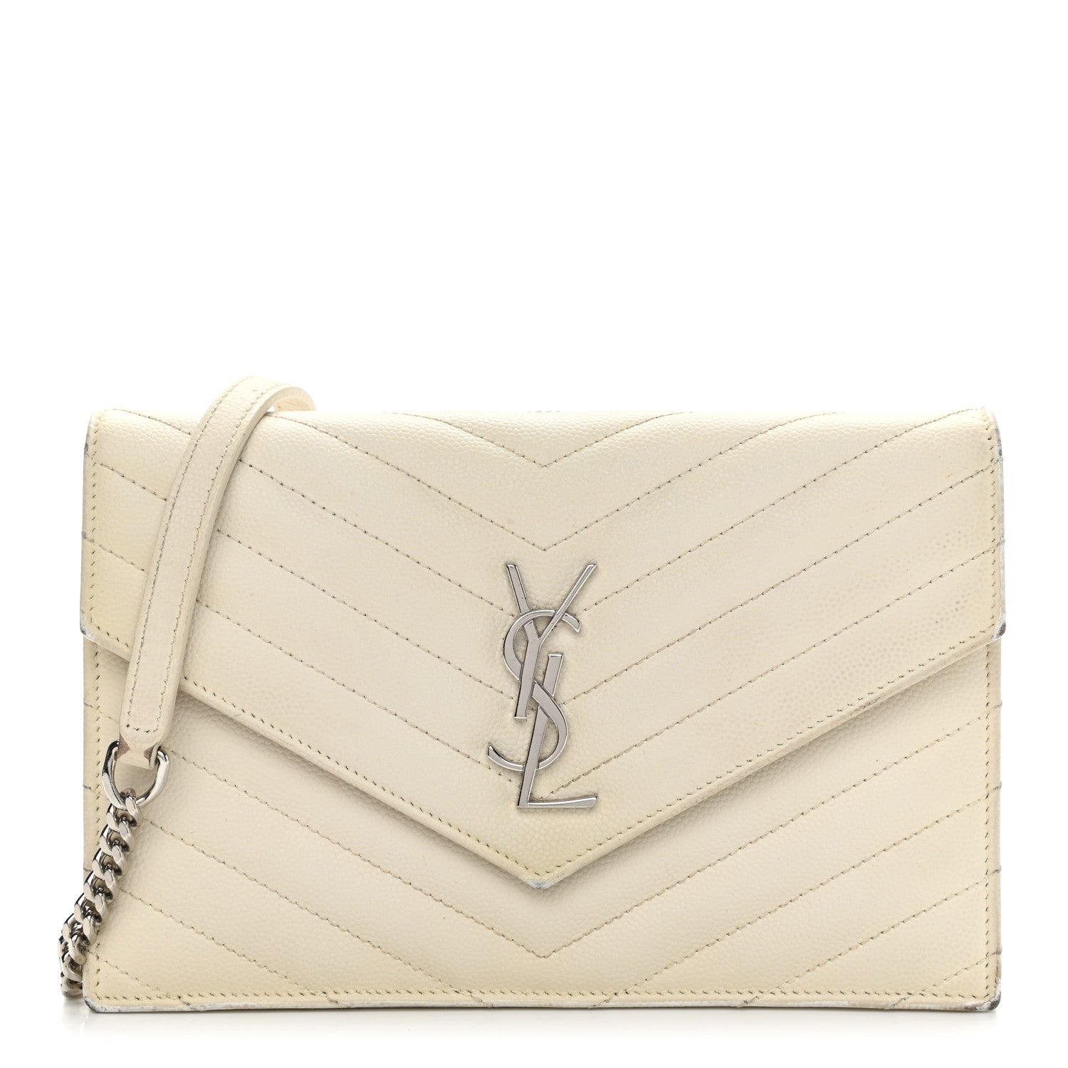Saint Laurent Grain De Poudre Matelasse Chevron Monogram Envelope Chain Wallet Porcellana 1 of 15