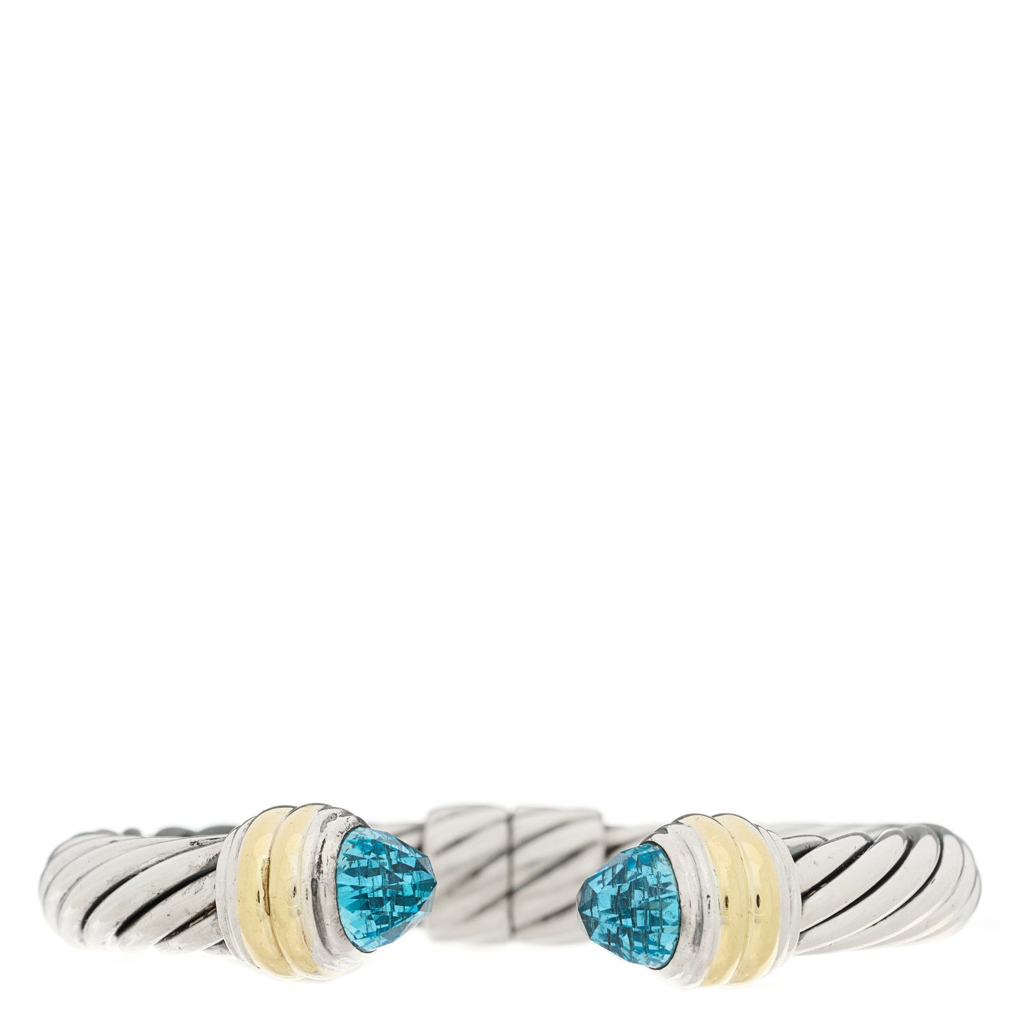 David Yurman Sterling Silver 14K Yellow Gold Blue Topaz 10mm Cable Classics Hinged Bracelet 1 of 3
