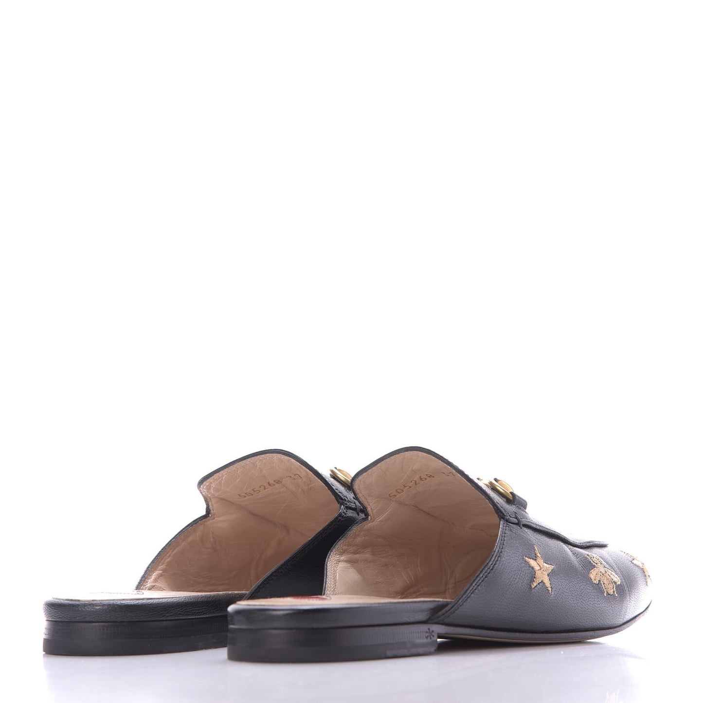 Goatskin Bee Star Embroidered Womens Princetown Slippers 37 Black