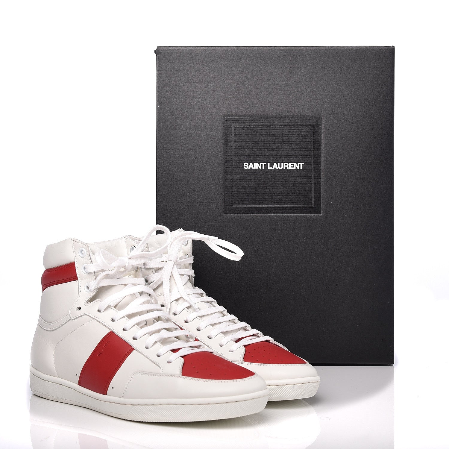 Saint Laurent Calfskin Court Classic SL/10H High Top Sneakers 41 White Red 8 of 8