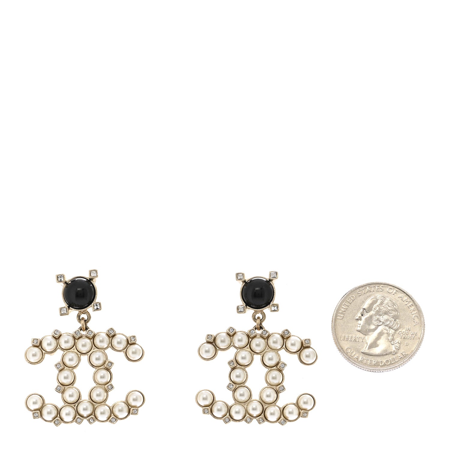 Chanel Resin Crystal Pearl CC Drop Earrings Black Gold 2 of 5