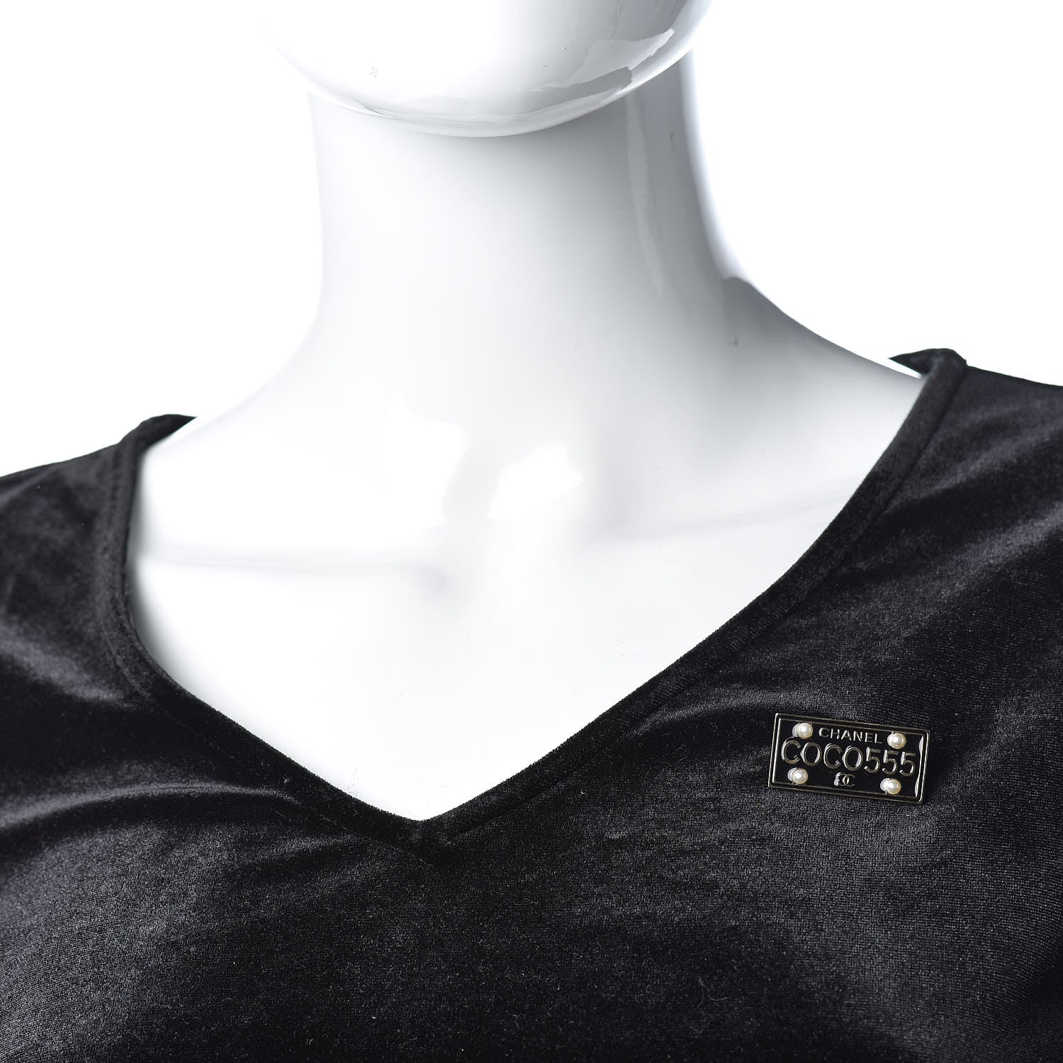Chanel Metal Resin Pearl Coco License Plate Brooch Black Gold 2 of 5