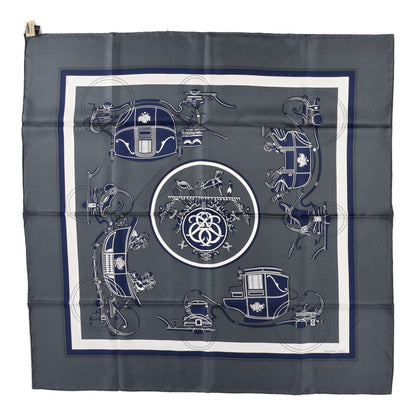 Hermes Silk Ex Libris Scarf 90 Anthracite Marine White 1 of 4